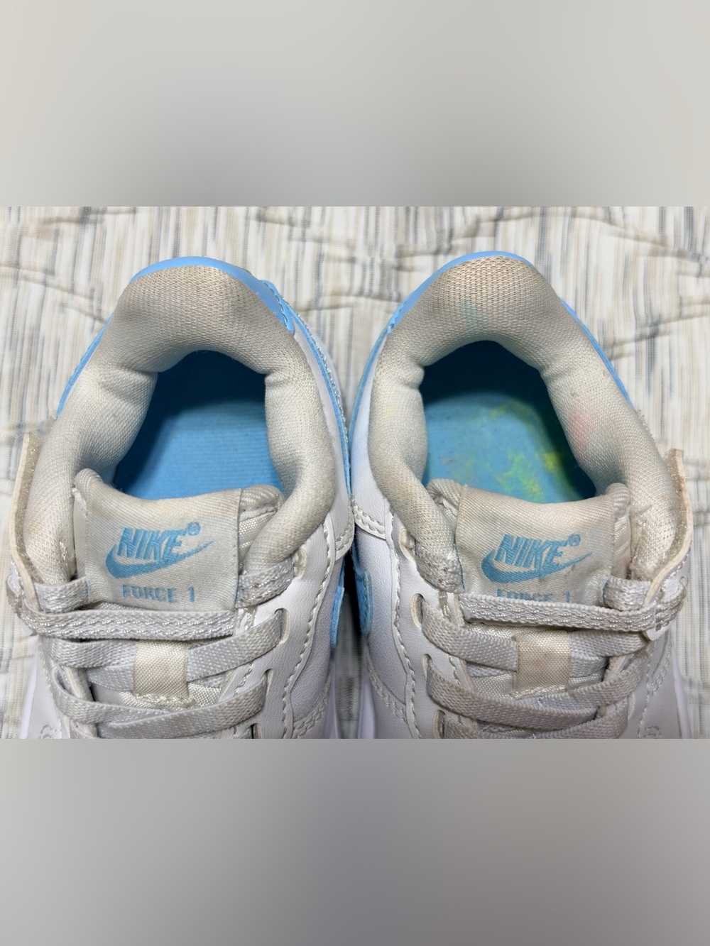 NIKE Air Force 1 Low Easy On Toddler White and Aqua Blue Outdoor Sneakers Sz 8C - Picture 4 of 10